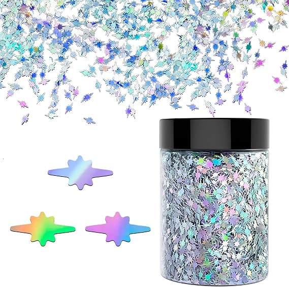50g/1.76oz Long Star 6mm Holographic Chunky Glitter, LightStone Sparkles Glitter, Bulk Glitter for Crafts Resin, Painting, Nail Art, Hair, Tumblers, Slime, Festival Decor, etc (Laser Silver)