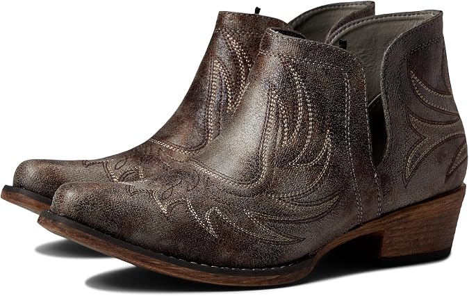 ROPER Womens Ava Embroidered Snip Toe Casual Boots Ankle Low Heel 1-2"