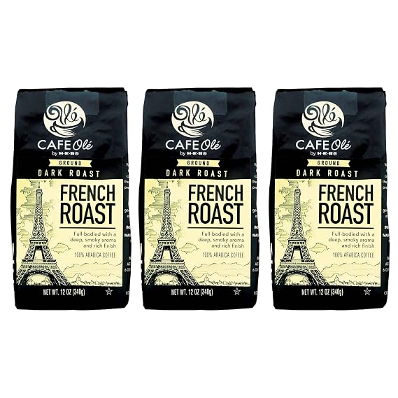 CAFE Ole French Roast Ground Coffee, Dark Roast, 100% Arabica, 12 oz, by H-E-B (Pack of 3)