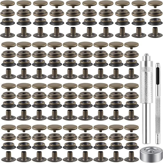 40 Pieces (10 Sets) Snap Fastener Kit Tool 5/8 inches (15mm) Snap Button kit Snaps for Leather Snap Fasteners Kit for Leather Stainless Snaps Button for Bag, Jeans, Clothes, Fabric(Bronze)