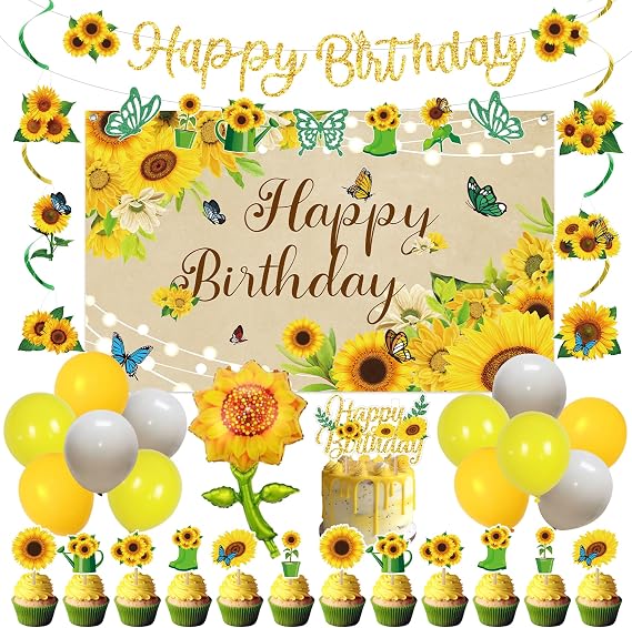 Holkcog Sunflower Birthday Party Decoration for Girl Boy, Sunflower Banner