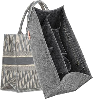 Bag Organizer Insert,Tote Bag Insert For On The Go GM, Handbag Inner Organizer,Handbag Storage,Tote Bags Felt Liner with Zipper Grey,XL