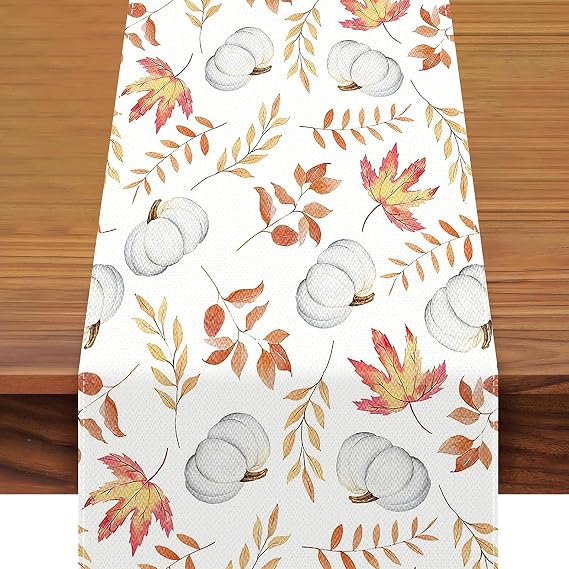 Fall Orange Pumpkin Maple Leaves Table Runners, Autumn Table Runner, Autumn Maple Leaves Table Runners, Autumn Decoration, Kitchen Dining Table Decor Ideal for Dining and Living Rooms, 33x183cm