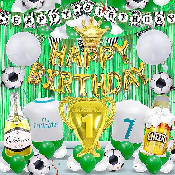 Soccer Theme Birthday Party Decorations Supplies for Kids Boys, Green Balloons Arch Kit for Room Backdrop