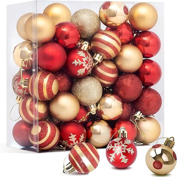 Christmas Tree Decorations Set, 50 Pcs Red & Gold Baubles