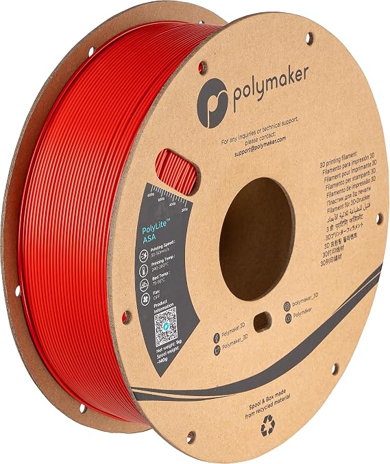Polymaker ASA Filament 1.75mm Red 1KG, UV & Weather Resistant | Outdoor Functional Parts, Durable, High Heat Resistant, Impact-Resistant, Reliable Layer Adhesion, 3D Printer Filament