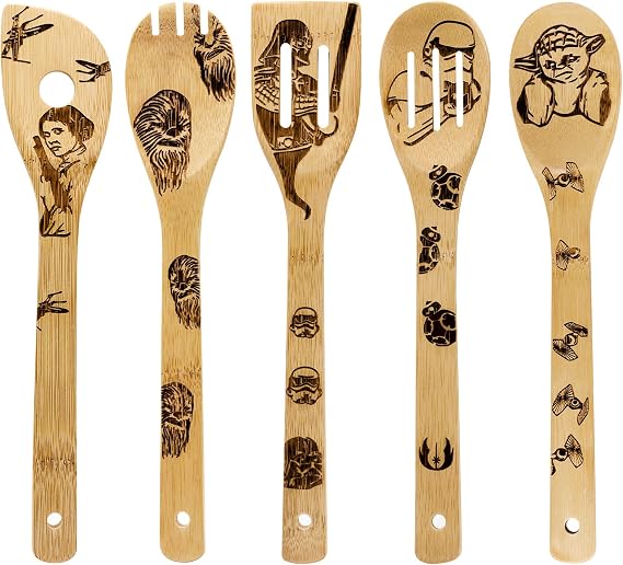 Wooden Spoons Kitchen 5 Pcs Cooking Utensils,Wooden Bamboo Utensil Set for Cooking,Heat Resistant for NonStick Cookware-Best Kitchen Gifts