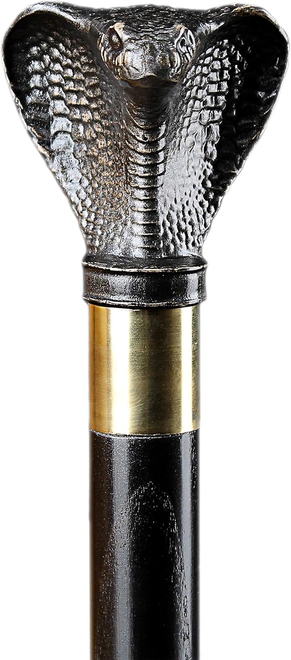 Cobra Walking Stick - Black Snake Wooden Cane for Gift - Hand Carved Hiking Wood Baston - Handmade Unisex