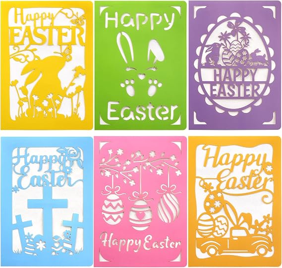 Fancy Land 12PCS Easter Cards with Envelopes and Stickers for Kids Die Cut Design Glitter Happy Easter Greeting Cards 5 x 7