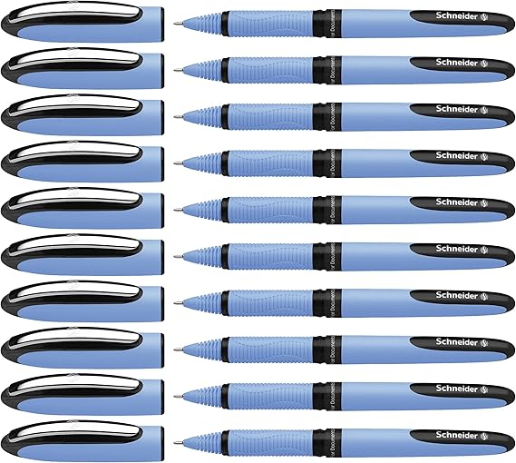 Schneider One Hybrid N Rollerball Pen, 0.3 mm Hybrid Needle Tip, Light Blue Barrel, Black Ink, Box of 10 Pens (183401)