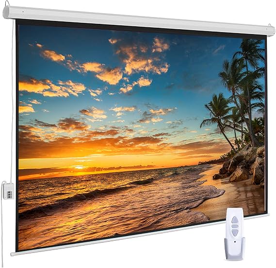 100 Inch Motorized Projector Screen with RF Remote, 16:9 HD, Silver Case | Wrinkle-Free 1.1 Gain Matte White PVC Wall/Ceiling Mount Movie Electric Projection Screen for Home Theater, Office & School