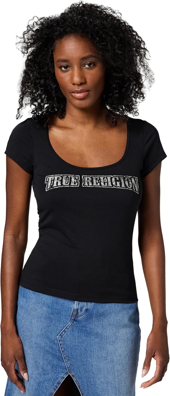 True Religion Women's Camo Square Neck Top T-Shirt