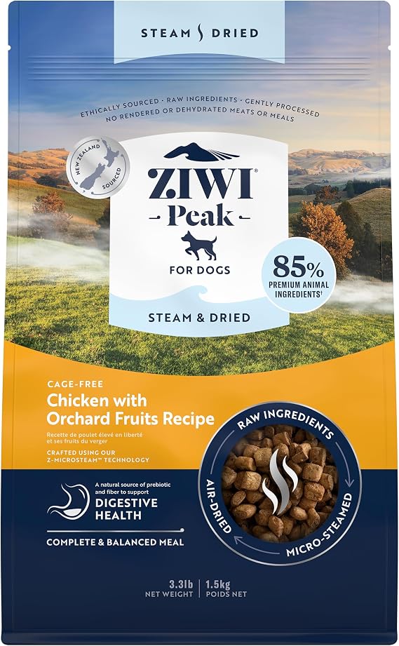 ZIWI Peak Steam & Dried Cage-free Chicken with Orchard Fruits, 1.5 kg - High Protein, Grain Free Dog Food Dry, Raw Dog Food Alternative