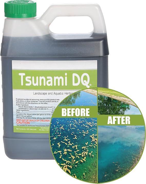 Tsunami DQ Aquatic Herbicide- Quart - 37.3 Percent Diquat Dibromide Concentrated Aquatic Weed Killer for Lakes and Ponds - Duckweed, Watermeal, Curly Leaf, Pondweed & Many More