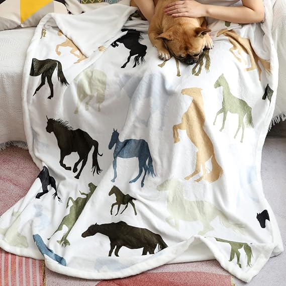 Horse Blanket Gift for Girls Boys Adults Throw with Horses Design Fuzzy Soft Stuff Knight Horsemen Equestrian Gifts for Horse Lovers Kids and Toddler 50"x60"
