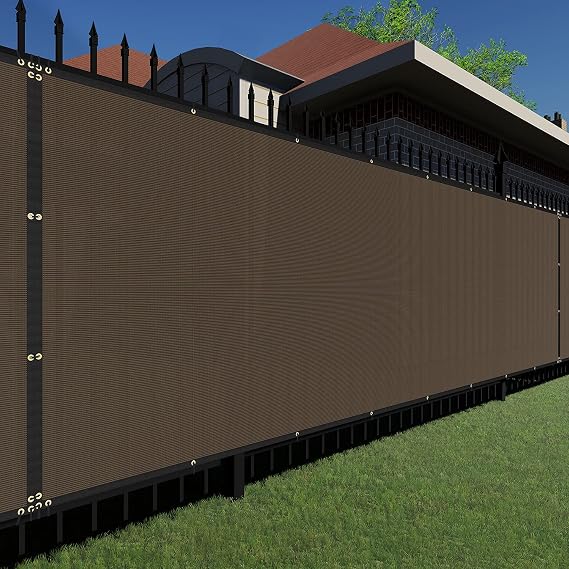 TANG Privacy Fence Screen Brown 6' x 9' Outdoor Fencing Panels Blockage Shade Cloth with Grommets Zipties, Windscreen Residential Chainlink Fences Mesh Netting Cover for Balcony Garden Yard Deck
