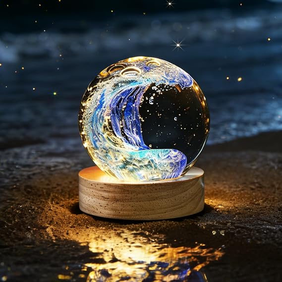 Hand Blown Glass Ocean Waves Ball 2.36in Crystal Ball Light