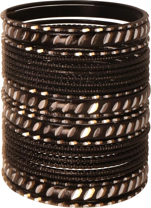 Touchstone Indian Bollywood Fashion Handcrafted Cut Metal Grain Work Textured Wrist Beautifier Magical Designer Jewelry Bangle Bracelets. Set of 24. for Women.
