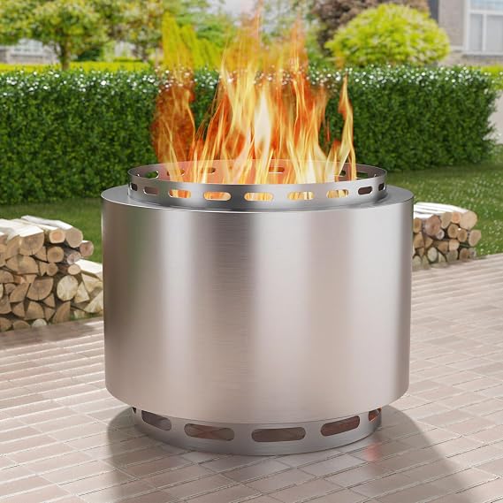 Kullavik 19 Inch Outdoor Smokeless Fire Pit, Portable Stainless Steel Firepit with Weather Resistant Cover,Wood Burning Fire Pit for Outside Camping Backyard Patio Garden