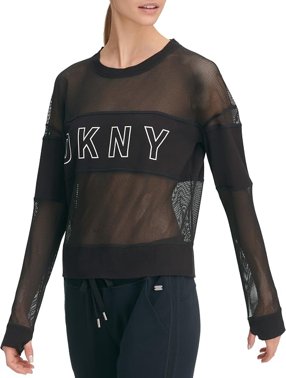 DKNY Women's Logo Mesh-blocked Top