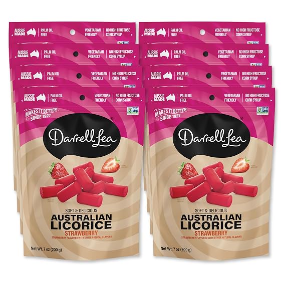 Darrell Lea Red Strawberry Soft Eating Liquorice, 7-Ounce Bags (Pack of 8) ( Value Bulk Multi-pack)