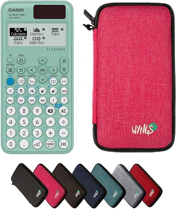 Casio fx-85GTCW+ Green including a WYNGS protective case in Pink - Basic Set