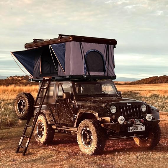 Hard Shell Roof Top Tent with Adjustable Crossbars, 4-Season Waterproof Pop-up Tent with Detachable Thermal Insulation Liner, Anti-Condensation Mat & USB Power Hub for Trucks, SUVs, Vans