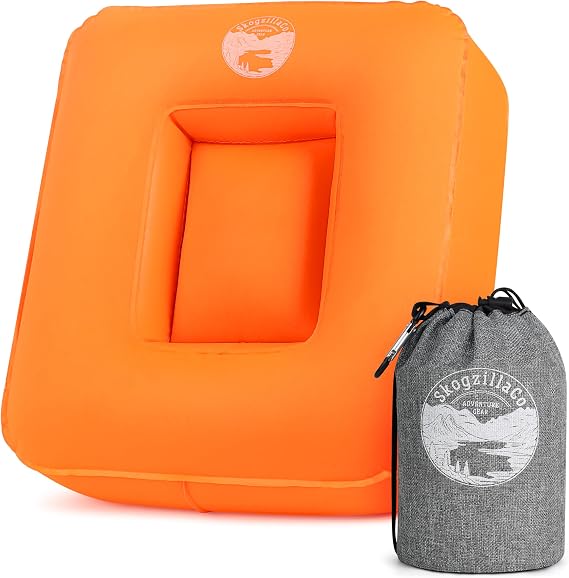 SkogzillaCo- Camping Inflatable Pillow Dual Chamber Ultralight Backpacking Pillow for Camping, Hiking & Travel, Blow Up Pillow with Adjustable Neck, Compact Portable- Orange