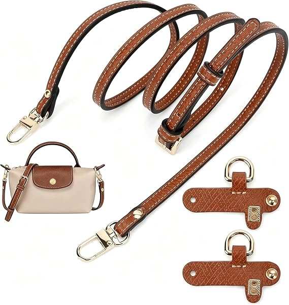 Strap for Longchamp Mini Bag, No Punch Replacement Strap, 39.4-47.2 Inch Brown Adjustable Bag Straps for Crossbody Handbags