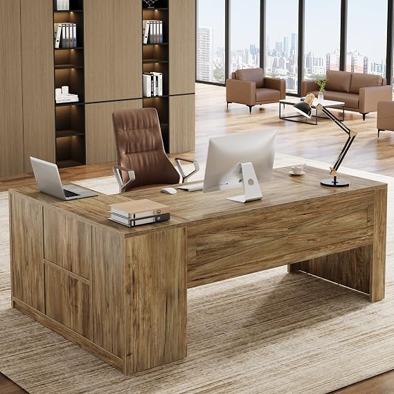 Tribesigns 71 Inch Executive Desk with Filing Cabinet, L Shaped Office Desk