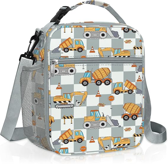 Clastyle Car Insulated Kid Lunch Bag for Boy Lunch Box, Engineer Excavator
