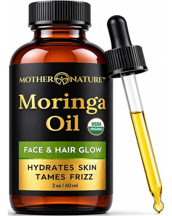 MNO USDA Organic Moringa Oil for Hair Skin Body, 2 oz, Cold Pressed