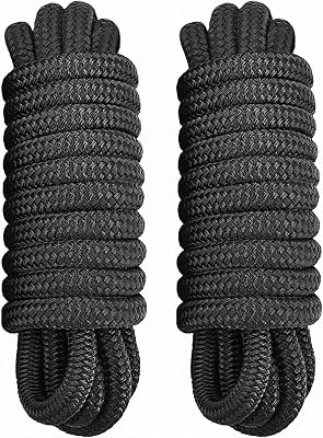 2 Pack 12 x 20 Dock Lines - Marine Grade Nylon Boat Rope with 12 Loop for Docking and Mooring - Double Braided Boat Lines, High Strength, Easy Handling, Fray Resistant - Black
