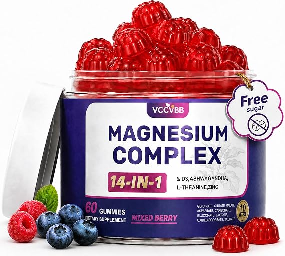 Magnesium Glycinate Gummies, 500mg 14-in-1 Magnesium Complex, 60 Count | With Ashwagandha, L-Theanine, Zinc & Vitamin D3 to Support Relaxation, Sleep, Muscle & Immune Health