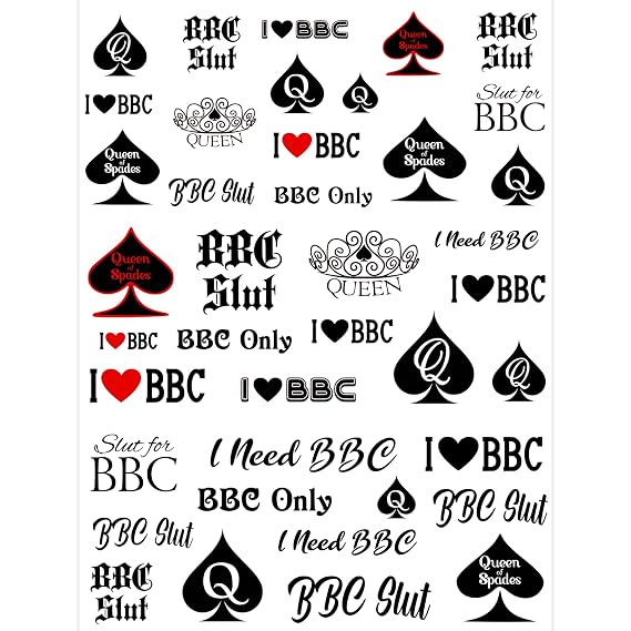 40 Kinky Temporary Tattoos - Queen of Spades, BBC Slut, BBC Only, Adult Erotic Sex Fantasy Fetish Body Art Tattoo Sticker Set