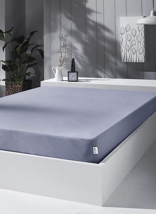 KobeHome Örme Penye Lastikli Çarşaf, Battal Çift Kişilik, Açık Gri, Pamuk-Elastan 230G/M2