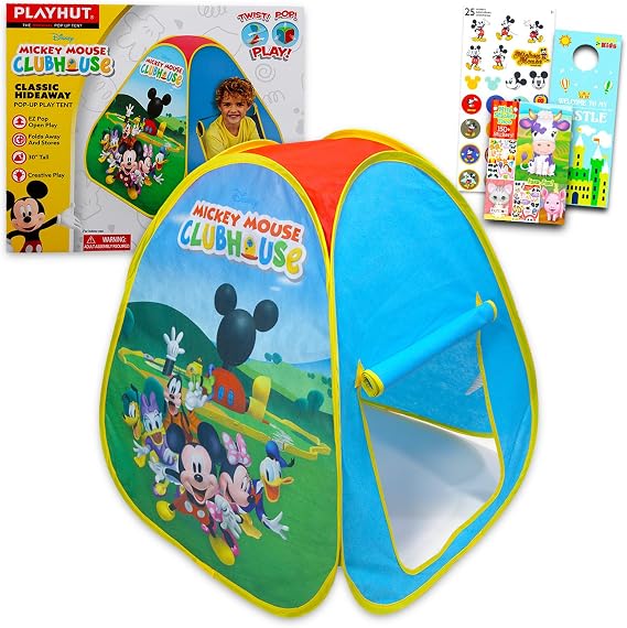 Mickey Mouse Pop Up Tent for Kids - Bundle with Mickey Play Tent for Boys and Girls Plus Stickers, More | Mickey Tent for Kids, Toddlers