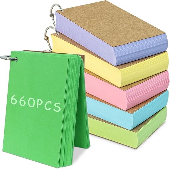 660 PCS Index Cards, 3x5 Inches Colored Flash Cards with Ring, Blank on Both Side Notecards Ruled Study Card Flashcards Heavy Note Cards for Studying, Learning, School, College