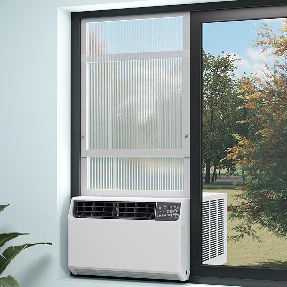 Sliding Window Kit for Window AC, Fit for U Shaped, Saddle & Traditional Window AC, Reinforced Aluminum Frame for Horizontal Window, Double Layer Heat Insulation, Easy to Adjust & Install | Double-layer Insulation & Adjustable Size
