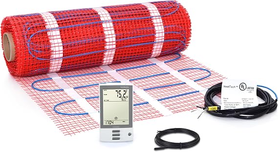 150 Sqft Heating Mat Kit, 120V Electric Radiant Floor Heating System for Tile, Stone. Kit Includes Heated Floor Mats, OJ Electronics Programmable Thermostat UDG-4999 with GFCI & Floor Sensor, Alarm