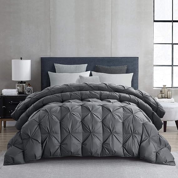 HOMBYS White Goose Down Comforter for All Seasons, (Grey)