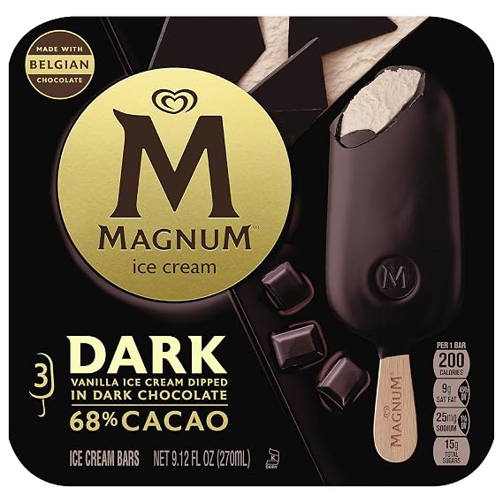 Magnum Ice Cream Bars For A Delicious Dark Chocolate Frozen Treat Cream Treat Dark Chocolate Made With Belgian Chocolate, 68% Cacao 9.12 oz 3 Count