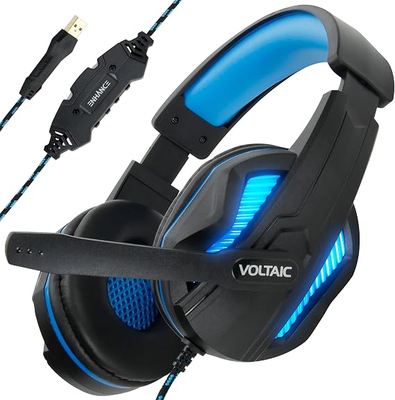 ENHANCE PC Gaming Headset for PS4 & Computer with 7.1 Surround Sound - Voltaic PRO Esports Computer Headphones with Microphone, LED Light, in-Line Controls - Great for PUBG, Fortnite & More