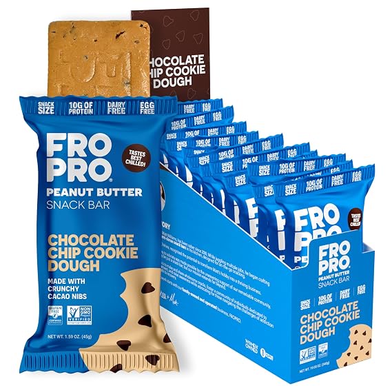 FROPRO Plant Protein Snack Bars, One Bite Crave-Worthy Taste, Honey-Sweetened Plant-Based Protein Bars, 910g Protein, Gluten & Dairy Free, Snack Size On-the-Go, Chocolate Chip, 12 Pack