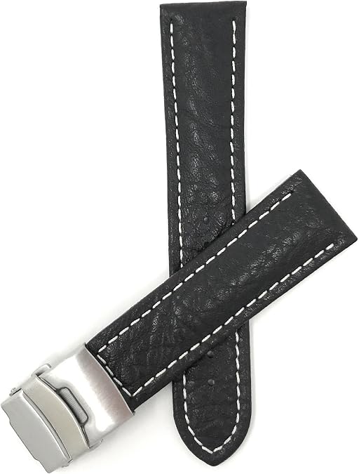 Classic Mens Leather Watch Band, Deployment Clasp Watch Strap, 18mm-24mm
