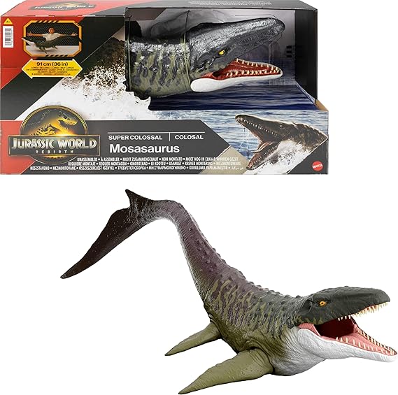 Mattel Jurassic World Rebirth Super Colossal Mosasaurus Action Figure | Extra Large Dinosaur Toy with 2 Attack Actions, Movie-Accurate Design & Movable Joints for Posing