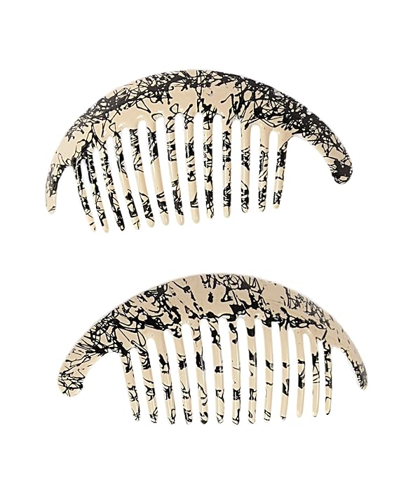 Caravan Hand Painted Black Webbing on Ivory Interlocking Comb Pair