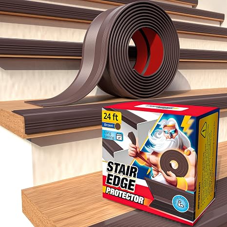 Stair Edge Protector 24 Ft - Brown Rubber Edge Trim for Steps - Stair Nose Molding - Rubber Nose Trim - Fit for Indoor and Outdoor - Non Slip and Waterproof
