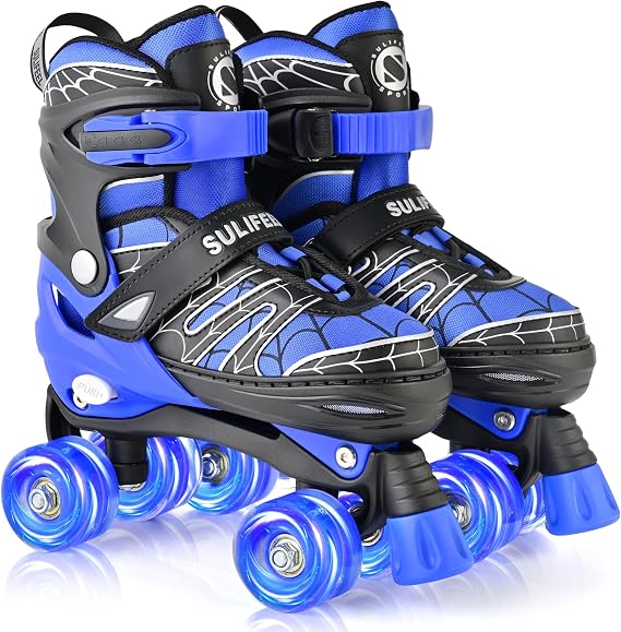 SULIFEEL Adjustable Kids Roller Skates for Boys Ages 3-5 5-8 6-12 with 4 Sizes Adjustable Light up Wheels, Best Children Gift for Beginners Indoor Outdoor Sports