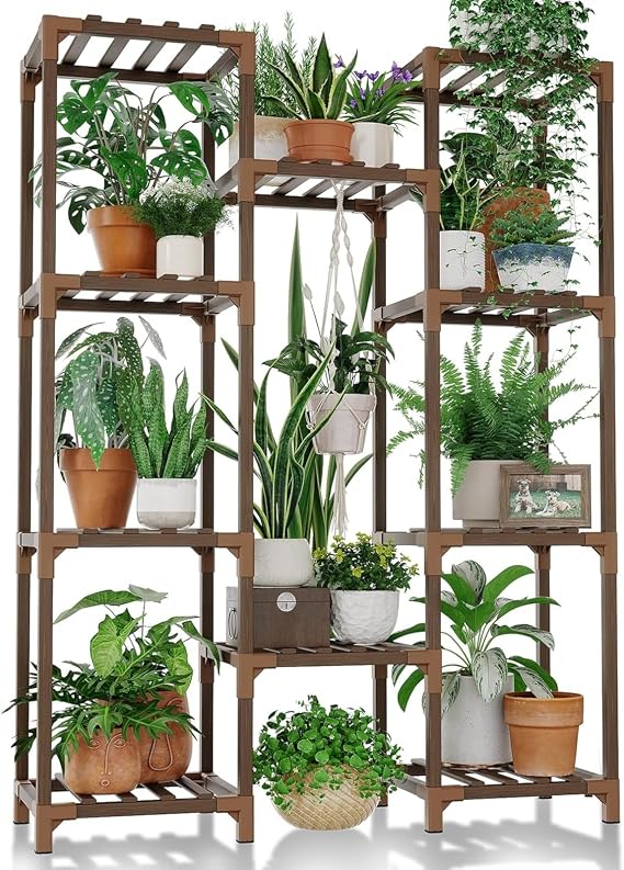 Indoor and Outdoor Plant Racks, Multi Plant Flowerpot Wooden Flower Racks, Used for Decoration in Living Rooms, Terraces, Balconies, and Gardens (Brown)